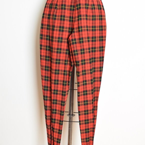 vintage 90s pants red plaid print high waisted stirrup punk leggings stretch XS - Picture 4 of 5